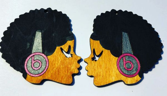 Earrings - Sister Afro Beats (Pink/Gray)