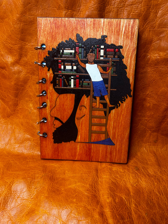 Refillable Wooden Journal - Bruh With Books on His Mind