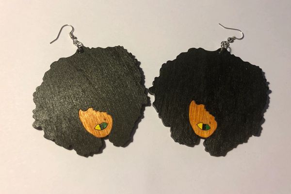 Earrings - RBG Afro (Yellow/Black/Green Lip)