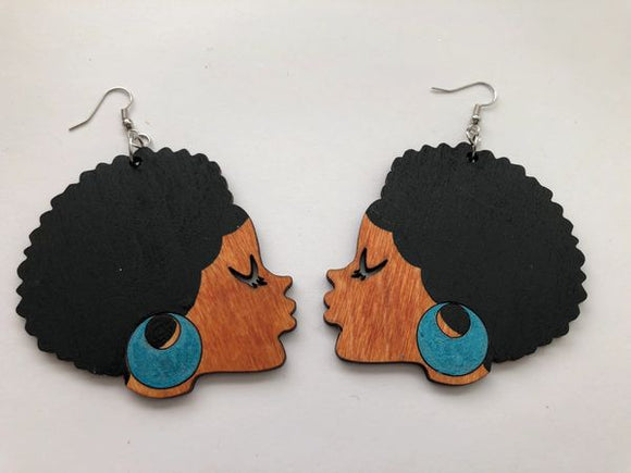 Earrings - Sister Afro (Blue)