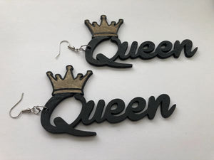 Earrings - Queen with Crown (Black/Titanium)