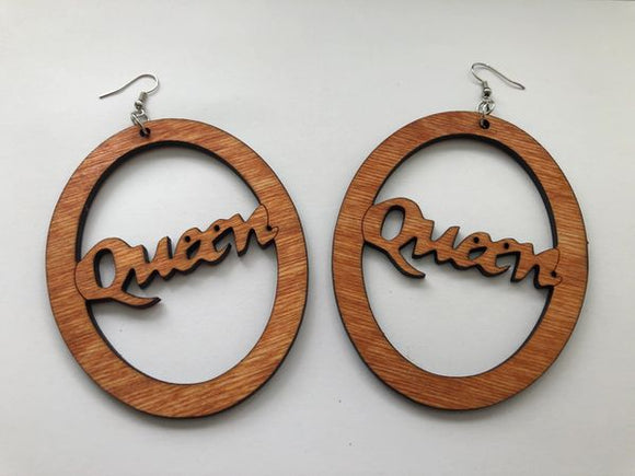 Earrings - Queen in Oval (Natural Wood)